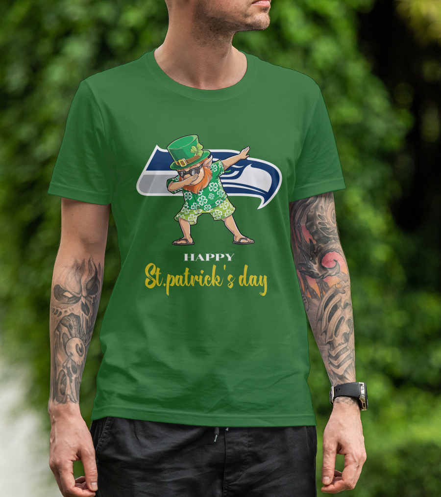 Seattle Seahawks Happy St. Patrick's Day Dabbing Leprechaun T-Shirt
