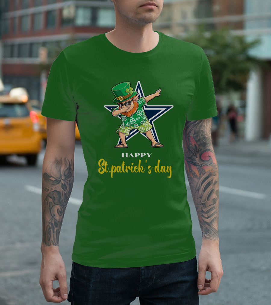Happy St. Patrick's Day Dallas Cowboys Leprechaun Dabbing T-Shirt