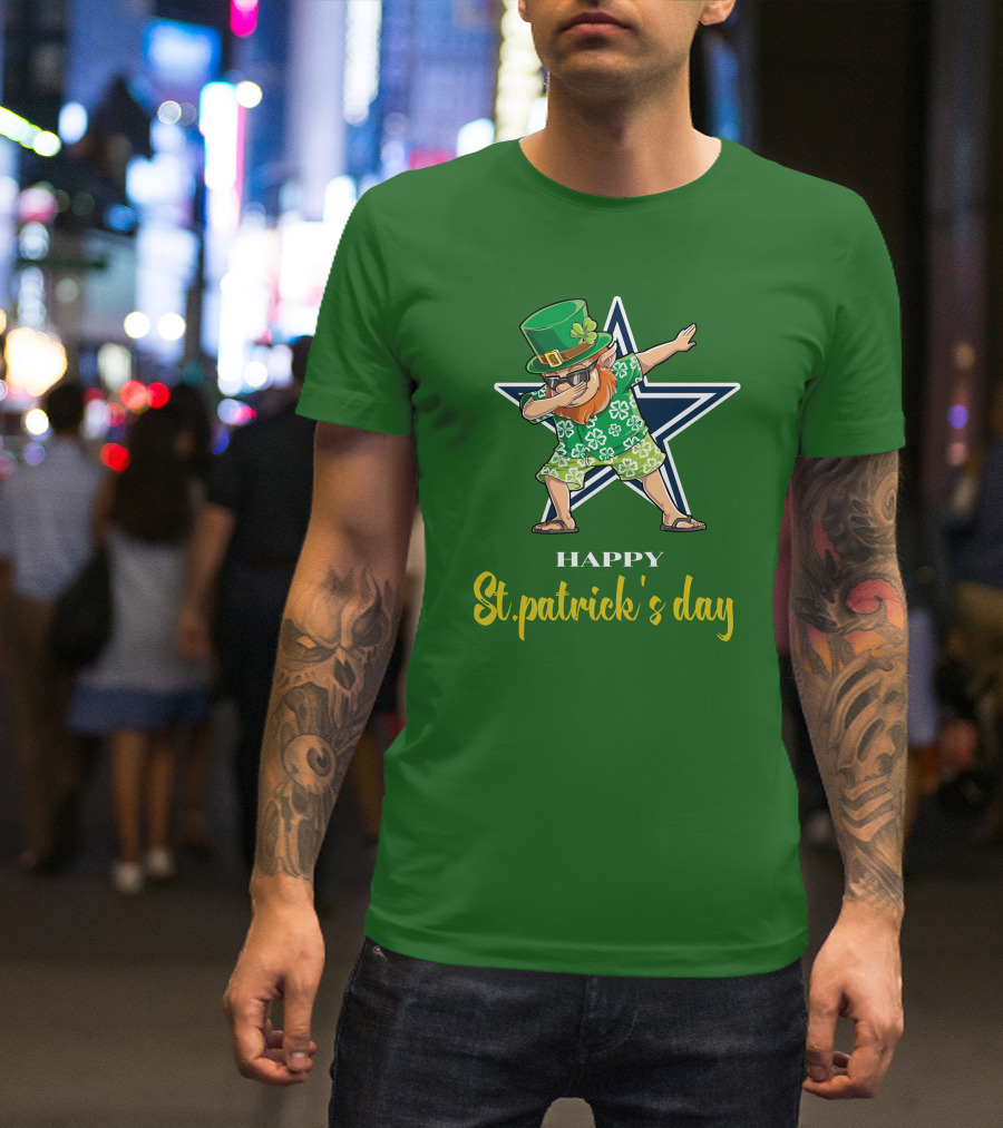 Happy St. Patrick's Day Dallas Cowboys Leprechaun Dabbing T-Shirt