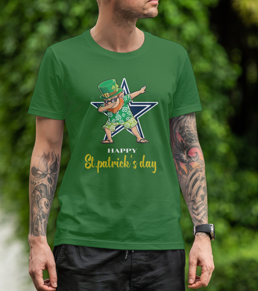 Happy St. Patrick's Day Dallas Cowboys Leprechaun Dabbing T-Shirt