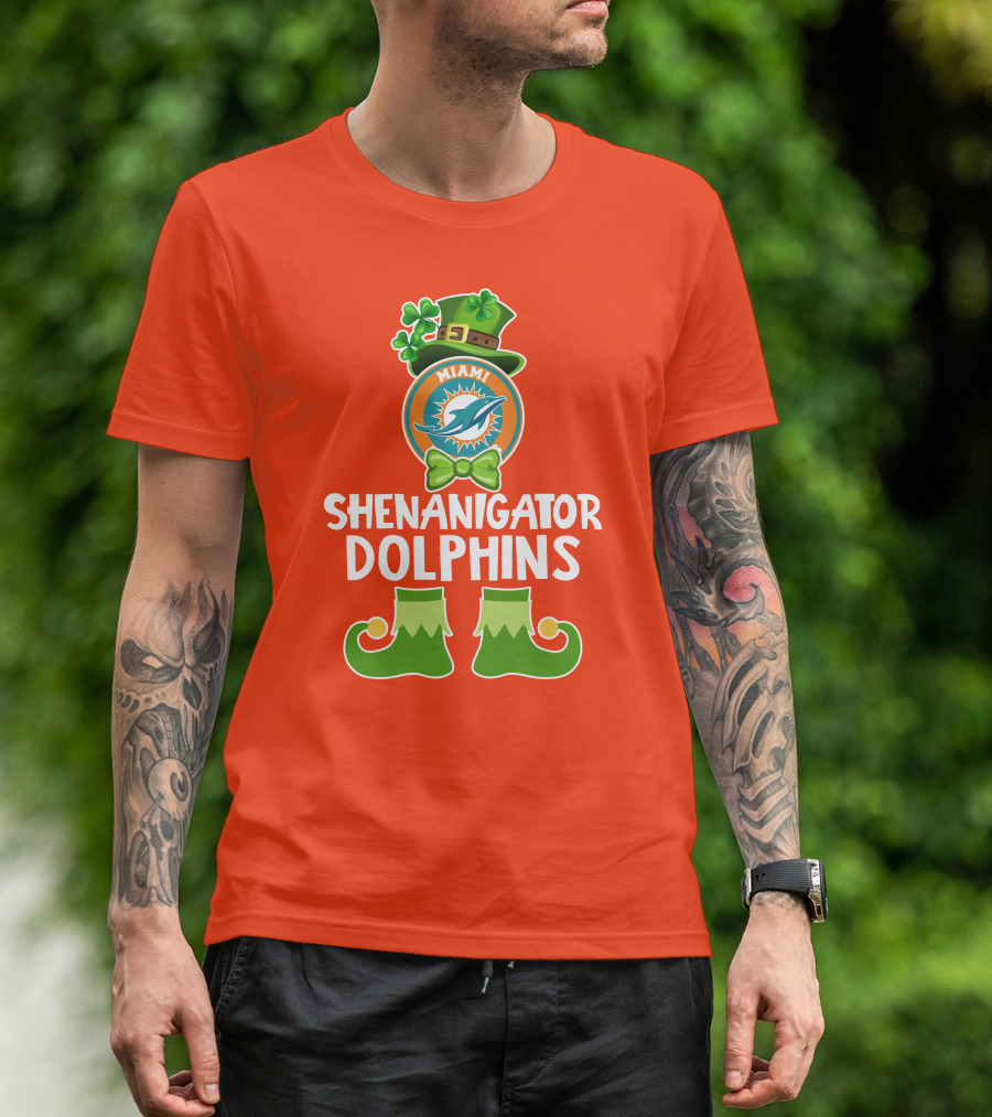Shenanigator Miami Dolphins St. Patrick's Day Funny Leprechaun T-Shirt