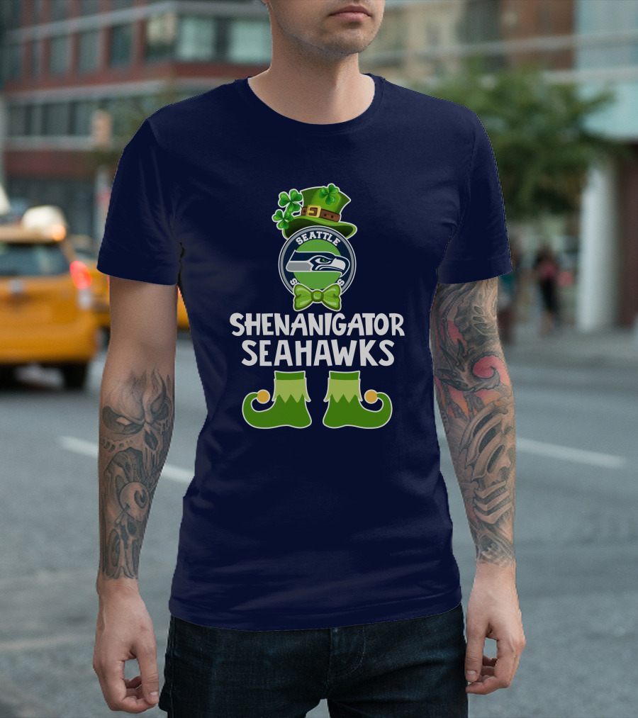 Shenanigator Leprechaun St. Patrick's Day Seattle Seahawks T-Shirt