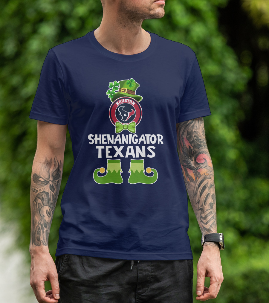 Shenanigator Houston Texans Leprechaun St. Patrick's Day T-Shirt