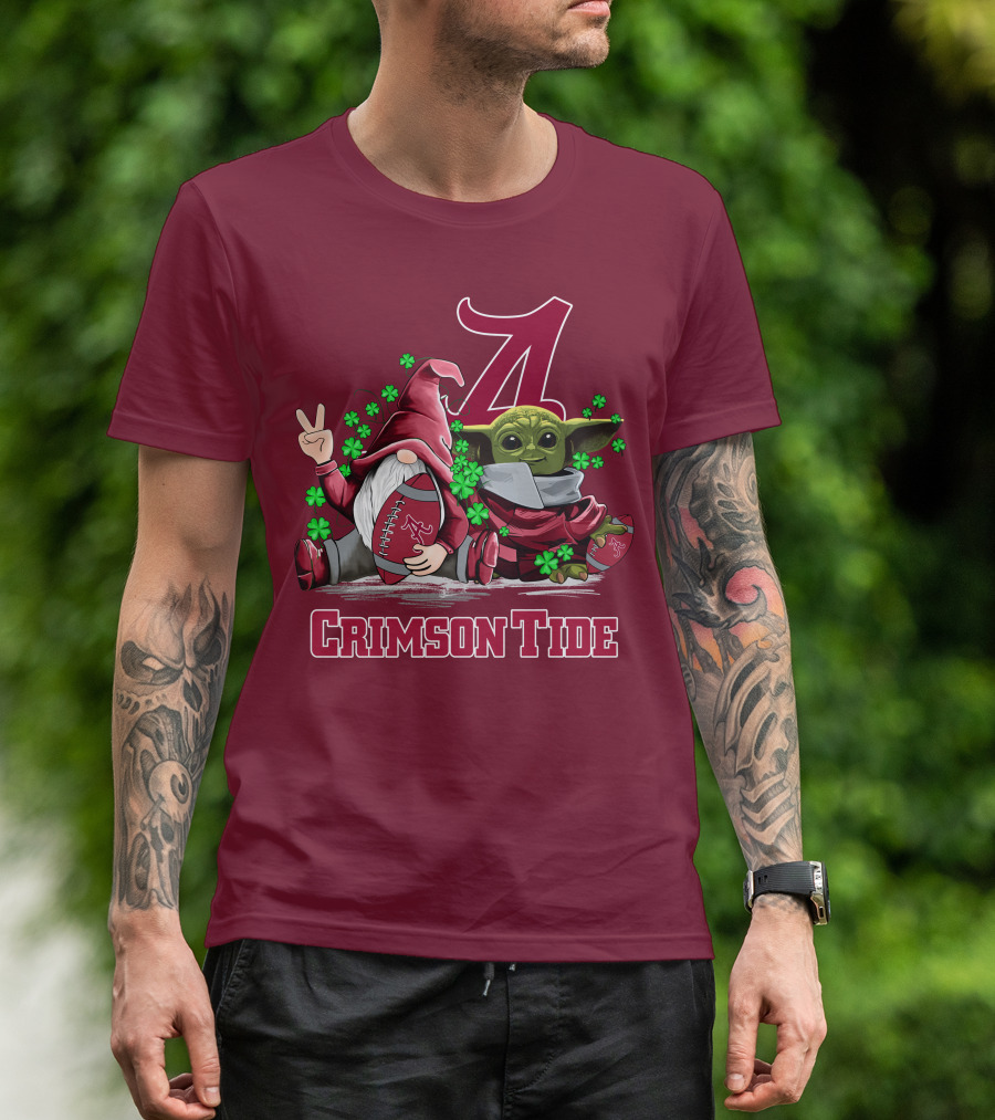 Leprechauns Gnomes Baby Yoda Alabama Crimson Tide Football T-Shirt