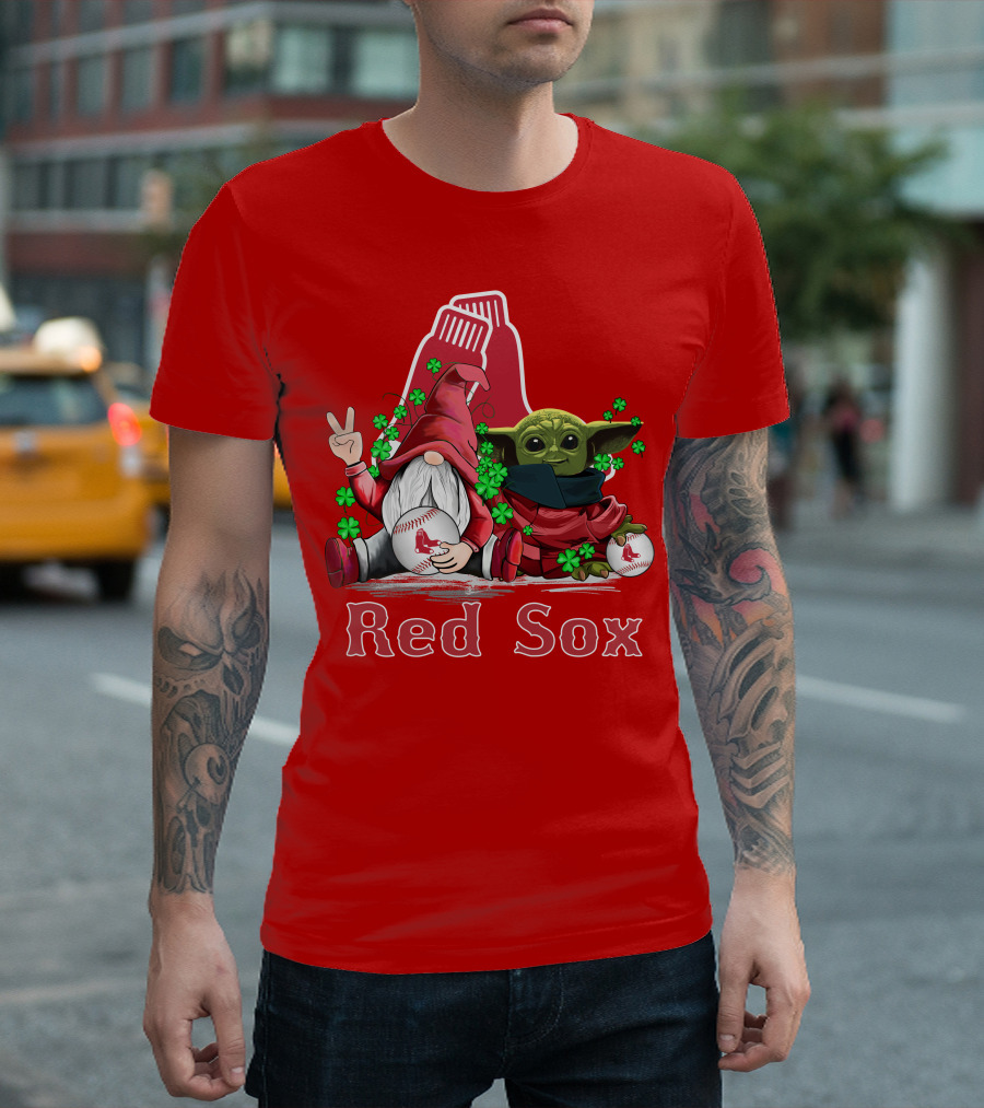 Leprechauns Gnomes Baby Yoda Red Sox Boston Baseball T-Shirt