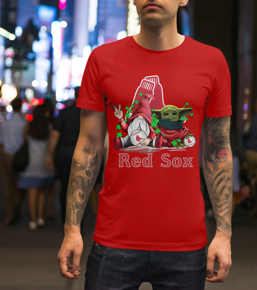 Leprechauns Gnomes Baby Yoda Red Sox Boston Baseball T-Shirt