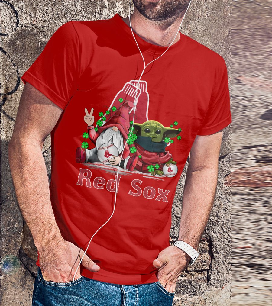 Leprechauns Gnomes Baby Yoda Red Sox Boston Baseball T-Shirt