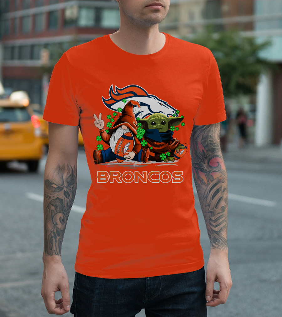 Broncos Leprechaun Gnome Baby Yoda Hugging Football Fan T-Shirt