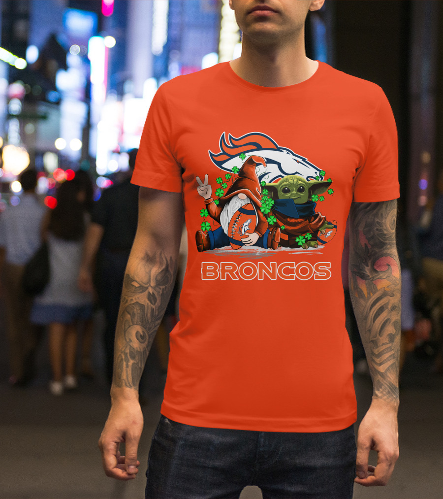 Broncos Leprechaun Gnome Baby Yoda Hugging Football Fan T-Shirt