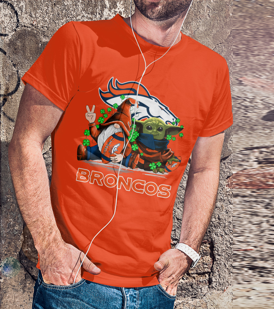 Broncos Leprechaun Gnome Baby Yoda Hugging Football Fan T-Shirt
