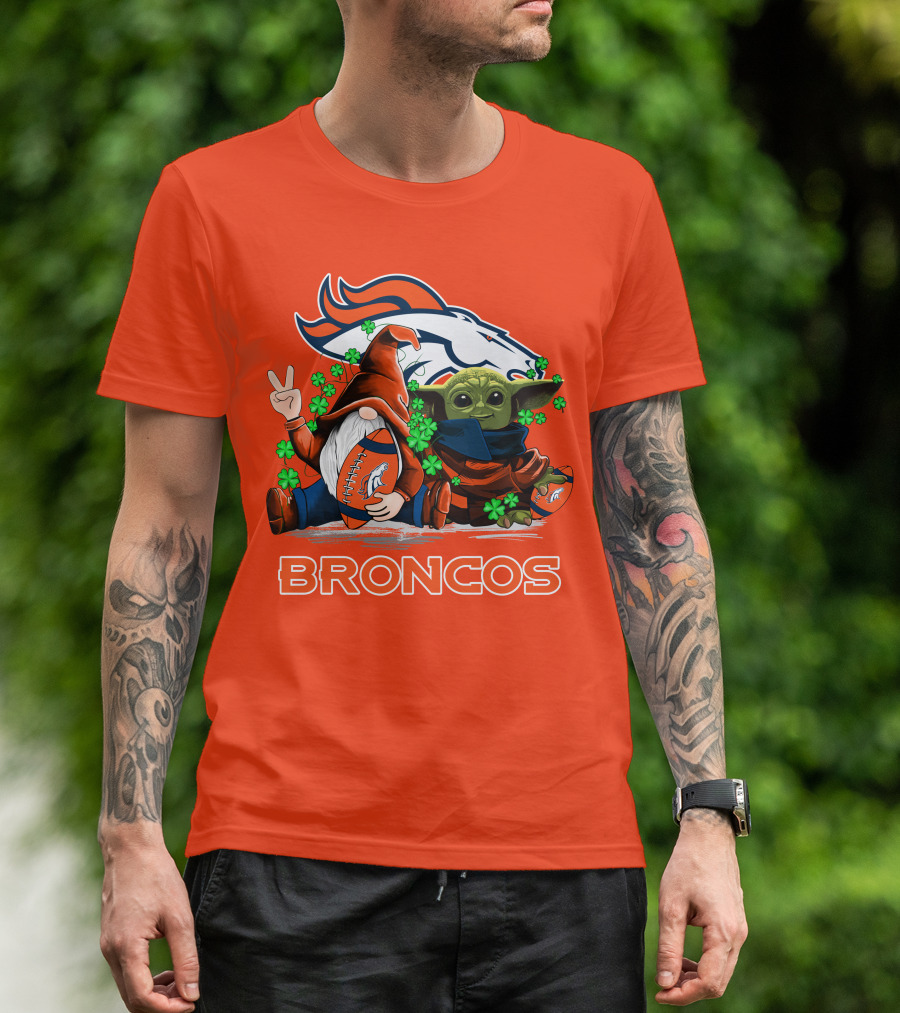 Broncos Leprechaun Gnome Baby Yoda Hugging Football Fan T-Shirt