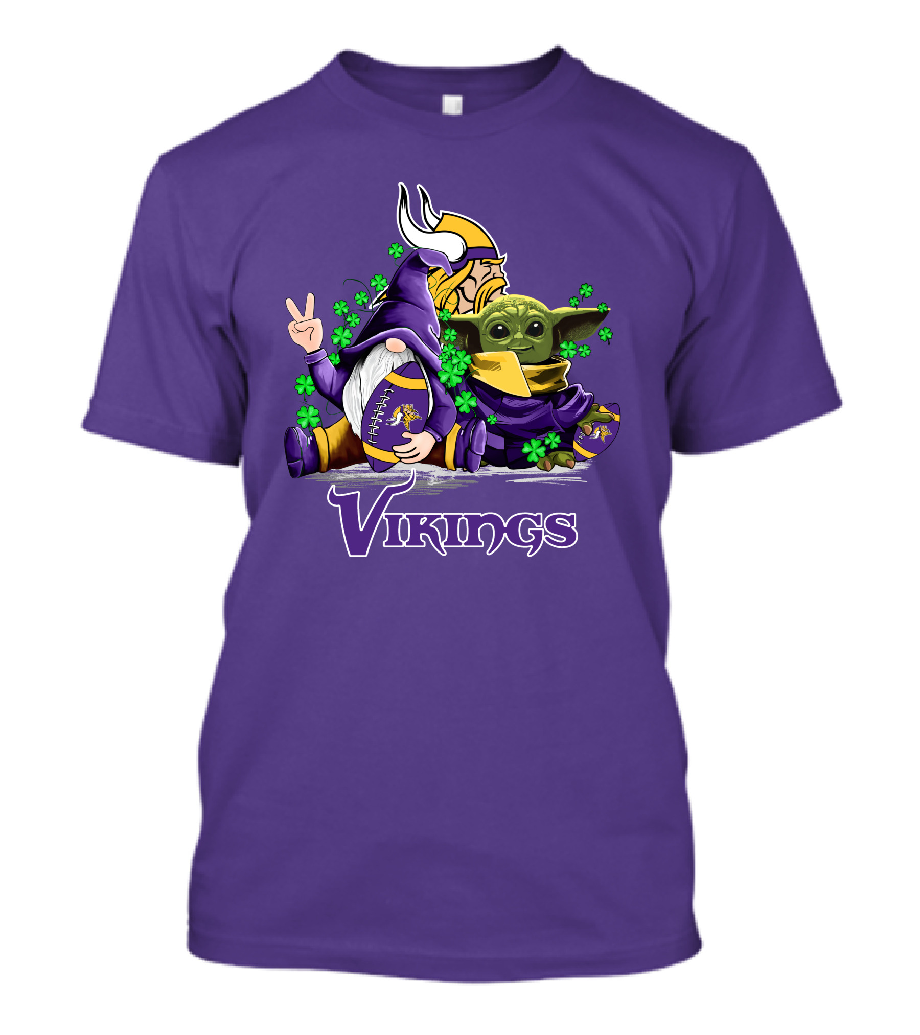 Leprechauns Gnomes Baby Yoda Hug Vikings Football Team T-Shirt