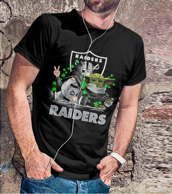 Leprechauns Gnomes Baby Yoda Hug Raiders Football Peace Shamrocks T-Shirt