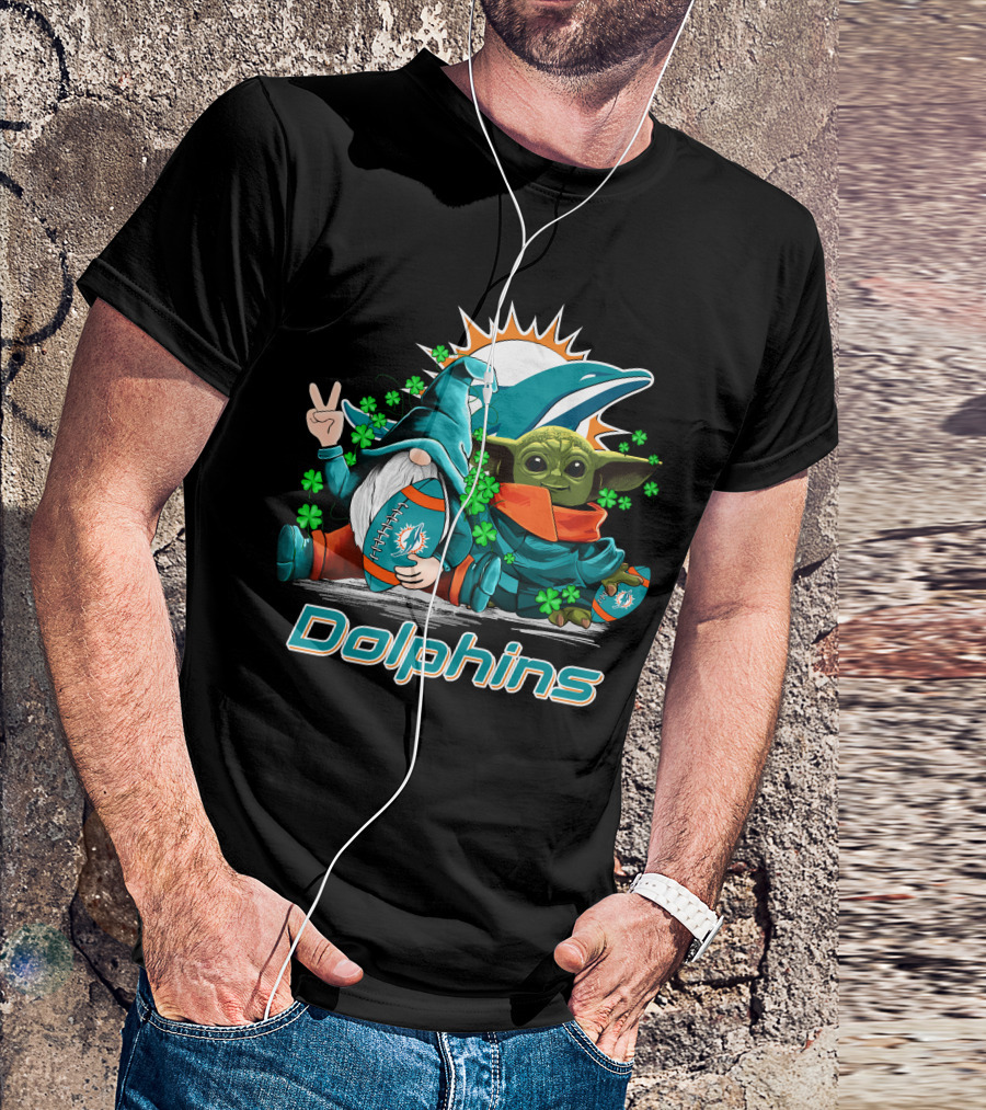 Miami Dolphins Leprechauns Gnomes Baby Yoda Hug T-Shirt
