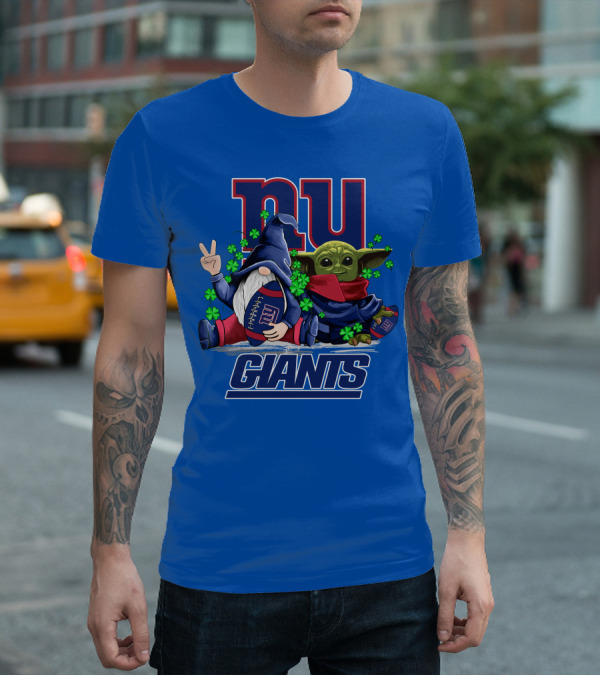 New York Giants Leprechauns Gnomes Baby Yoda Football Clover T-Shirt