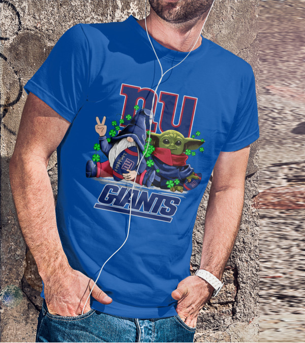 New York Giants Leprechauns Gnomes Baby Yoda Football Clover T-Shirt