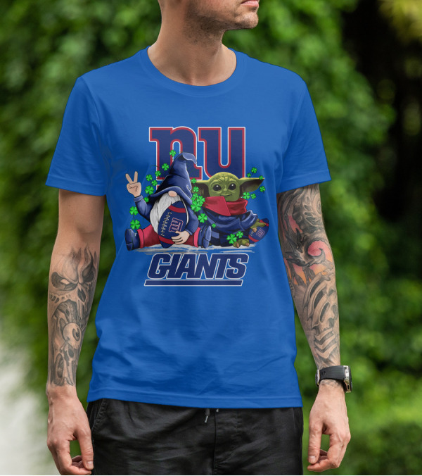 New York Giants Leprechauns Gnomes Baby Yoda Football Clover T-Shirt