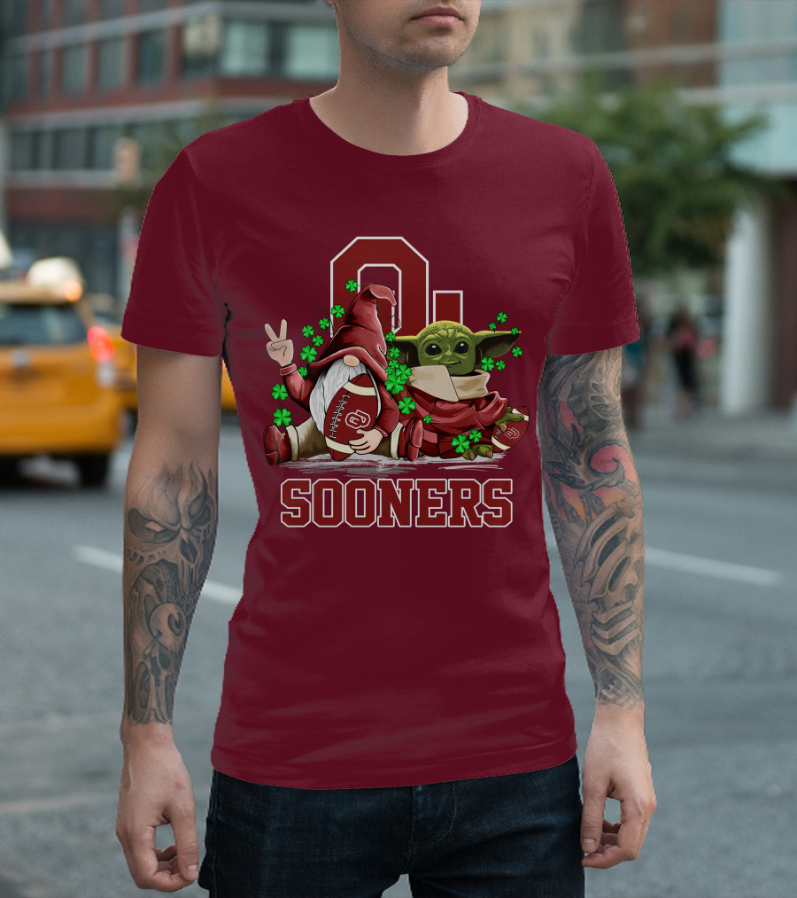 Oklahoma Sooners Leprechauns Gnomes Baby Yoda Football T-Shirt