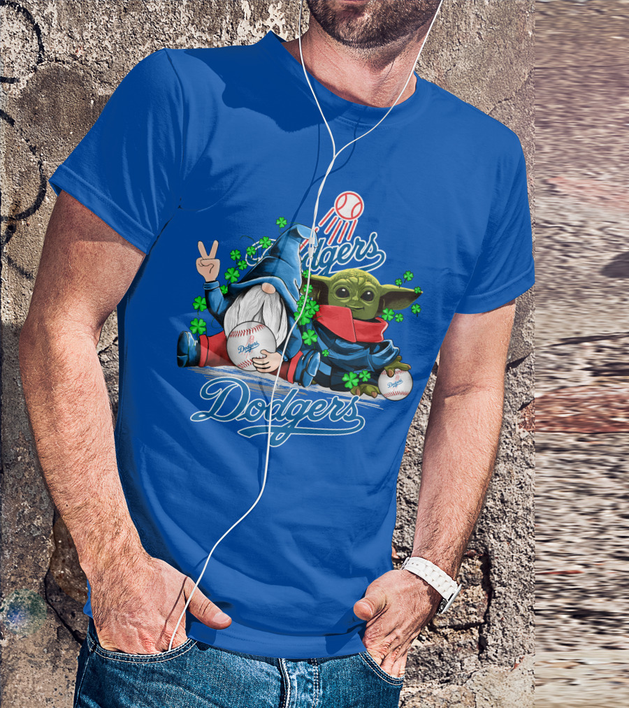Dodgers Gnomes And Baby Yoda With Baseball And Shamrocks T-Shirt