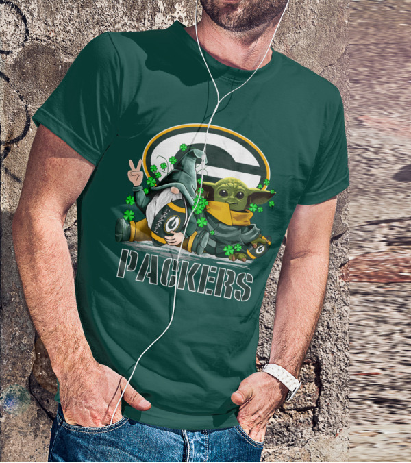 Leprechauns Gnomes Baby Yoda Packers Logo Shamrocks Hug Green Bay T-Shirt