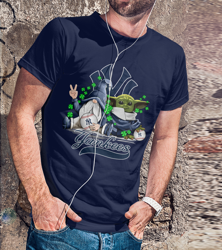 Leprechaun Gnome Baby Yoda Yankees Logo Baseball Fan T-Shirt