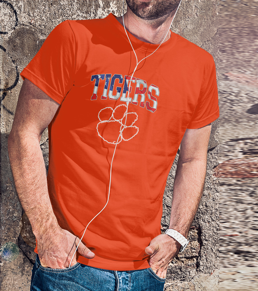 Tigers American Flag Paw Prints T-Shirt