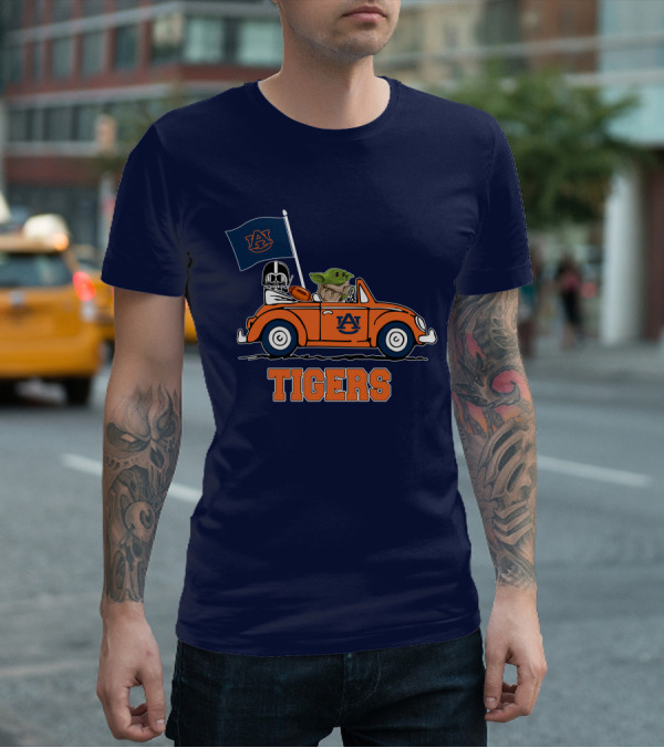 Auburn Tigers Darth Vader Baby Yoda Driving Car Star Wars T-Shirt