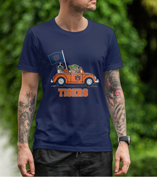 Auburn Tigers Darth Vader Baby Yoda Driving Car Star Wars T-Shirt