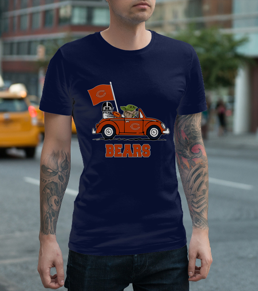 Chicago Bears Darth Vader Baby Yoda Car Driving Star Wars Football T-Shirt