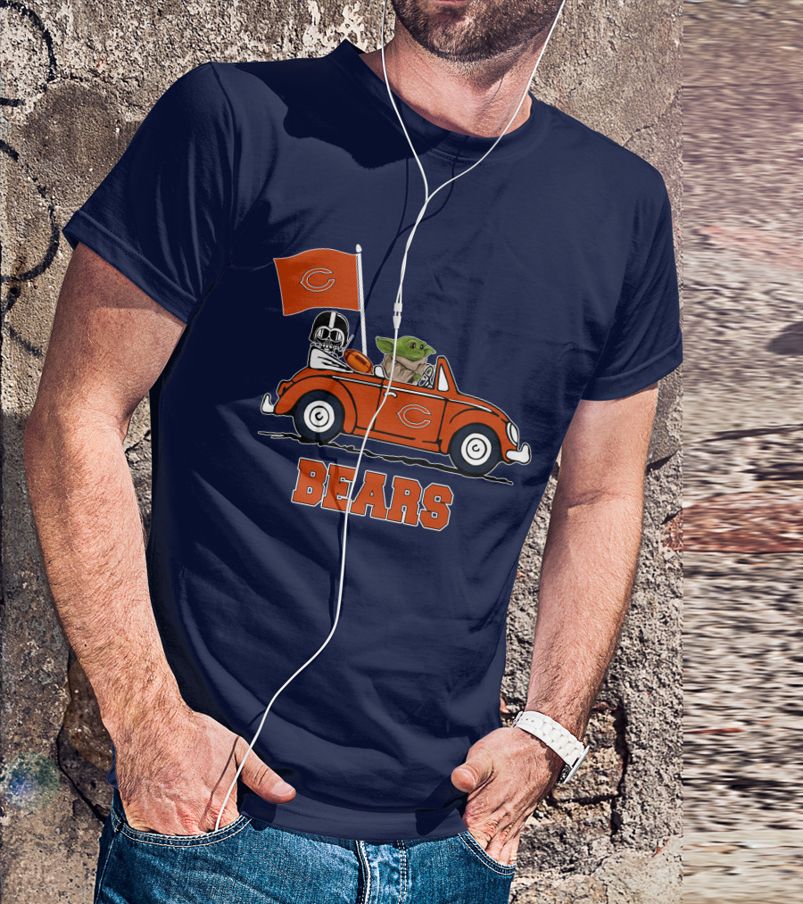 Chicago Bears Darth Vader Baby Yoda Car Driving Star Wars Football T-Shirt
