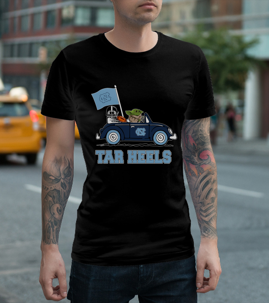 North Carolina Tar Heels Darth Vader Baby Yoda Driving Car Star Wars T-Shirt