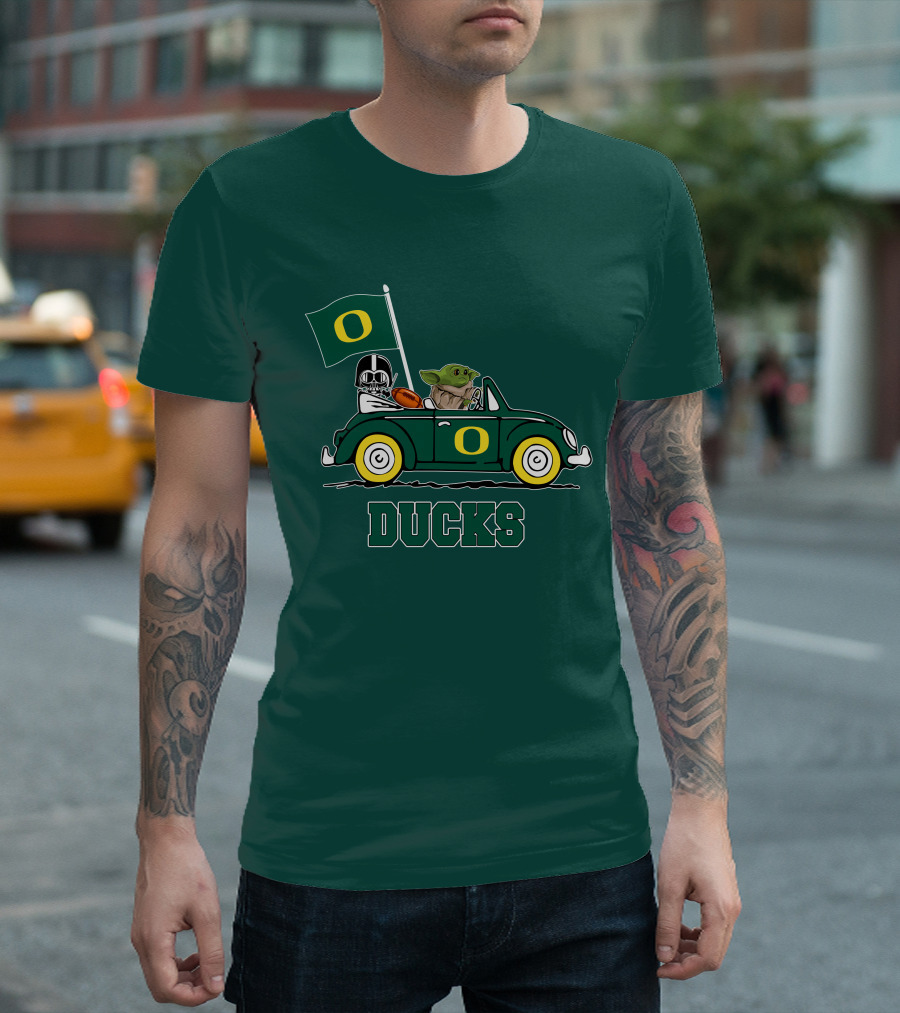 Oregon Ducks Darth Vader Baby Yoda Car Star Wars Football T-Shirt