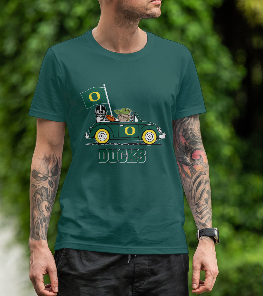Oregon Ducks Darth Vader Baby Yoda Car Star Wars Football T-Shirt