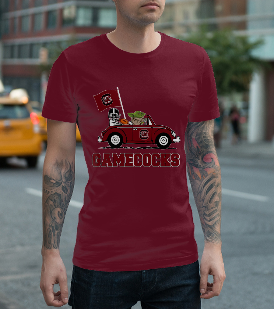 Gamecocks Baby Yoda Darth Vader Driving Football Star Wars T-Shirt