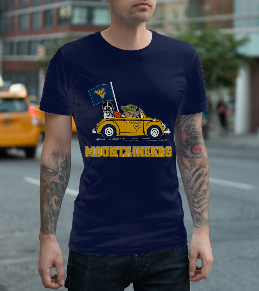 Mountaineers WVM Driving Featuring Baby Yoda and Football Helmet T-Shirt