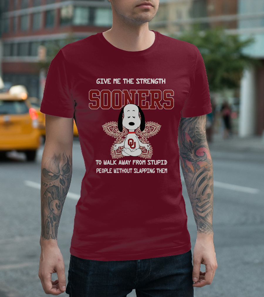 Give Me The Strength Sooners Snoopy OU Walk Away From Stupid People T-Shirt