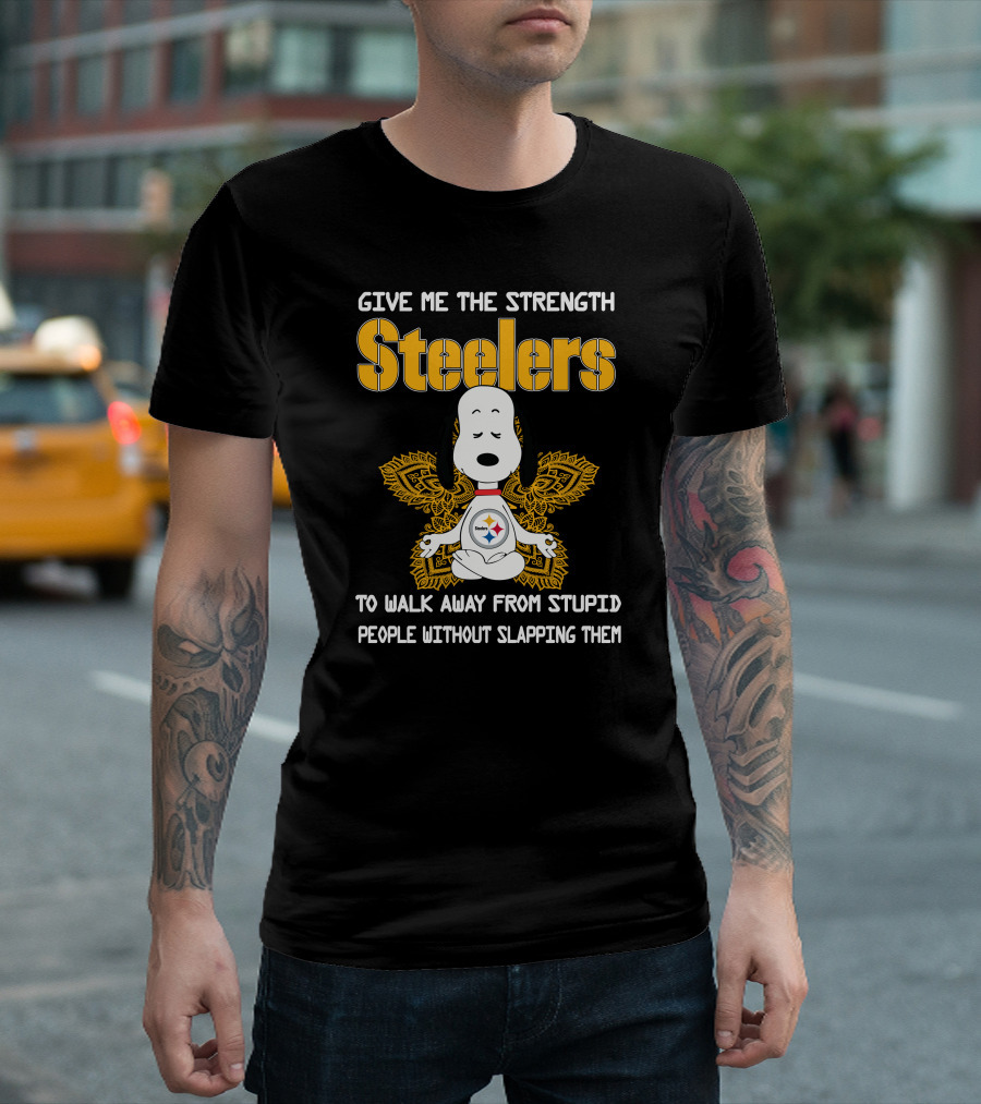 Give Me the Strength Steelers Snoopy Yoga to Walk Away from Stupid People Without Slapping Them T-Shirt