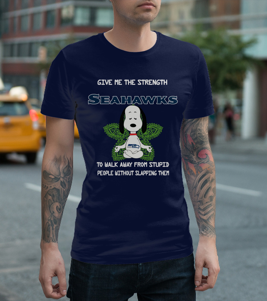 Seahawks Snoopy Yoga Give Me The Strength To Walk Away From Stupid People Without Slapping Them T-Shirt