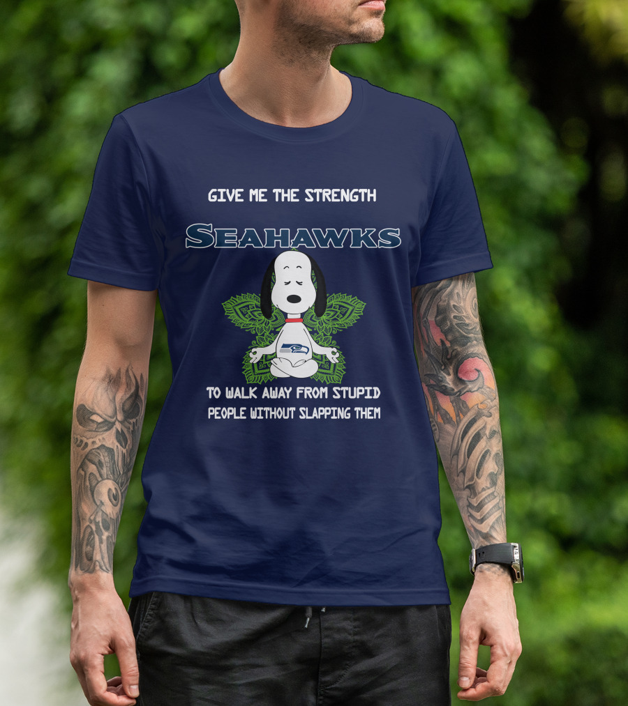 Seahawks Snoopy Yoga Give Me The Strength To Walk Away From Stupid People Without Slapping Them T-Shirt