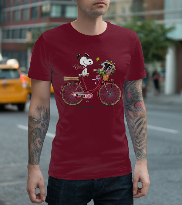 Atlanta Falcons Snoopy Woodstock Bicycle Adventure T-Shirt