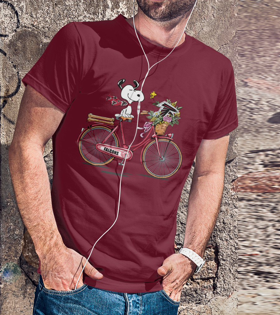 Atlanta Falcons Snoopy Woodstock Bicycle Adventure T-Shirt
