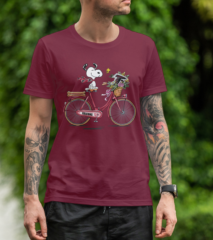 Atlanta Falcons Snoopy Woodstock Bicycle Adventure T-Shirt