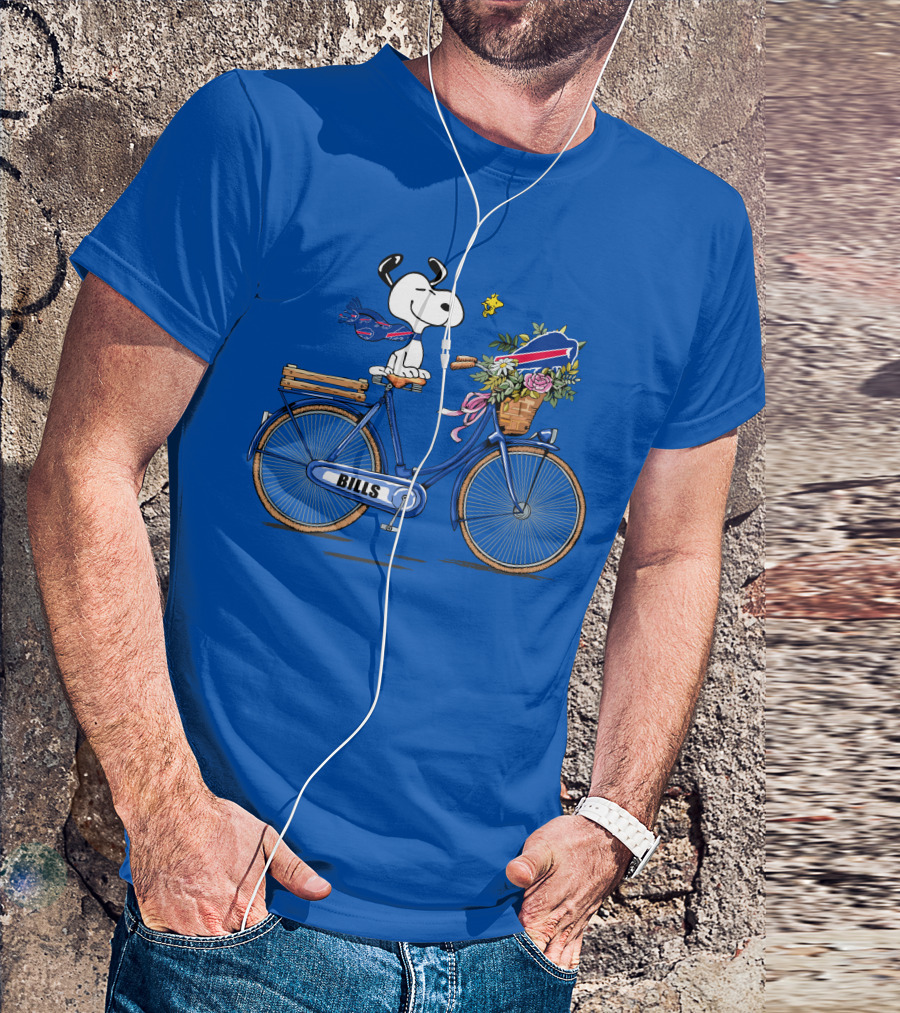 Buffalo Bills Snoopy Bicycle With Woodstock And Football Elements T-Shirt