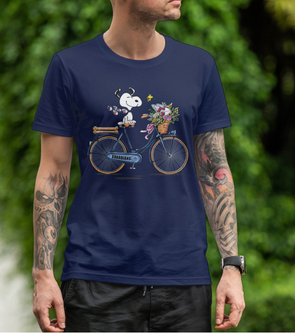 Cleveland Guardians Snoopy Riding Bicycle With Flowers And Baseball Bow Tie T-Shirt