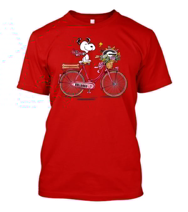 Georgia Bulldogs Snoopy Riding Bike With Flowers T-Shirt