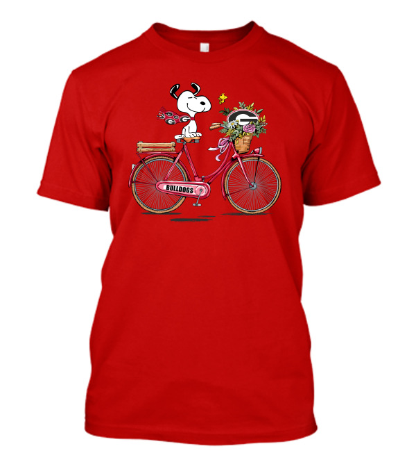 Georgia Bulldogs Snoopy Riding Bike With Flowers T-Shirt