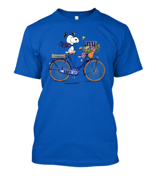 New York Giants Snoopy On Bicycle With Flowers And Scarf T-Shirt