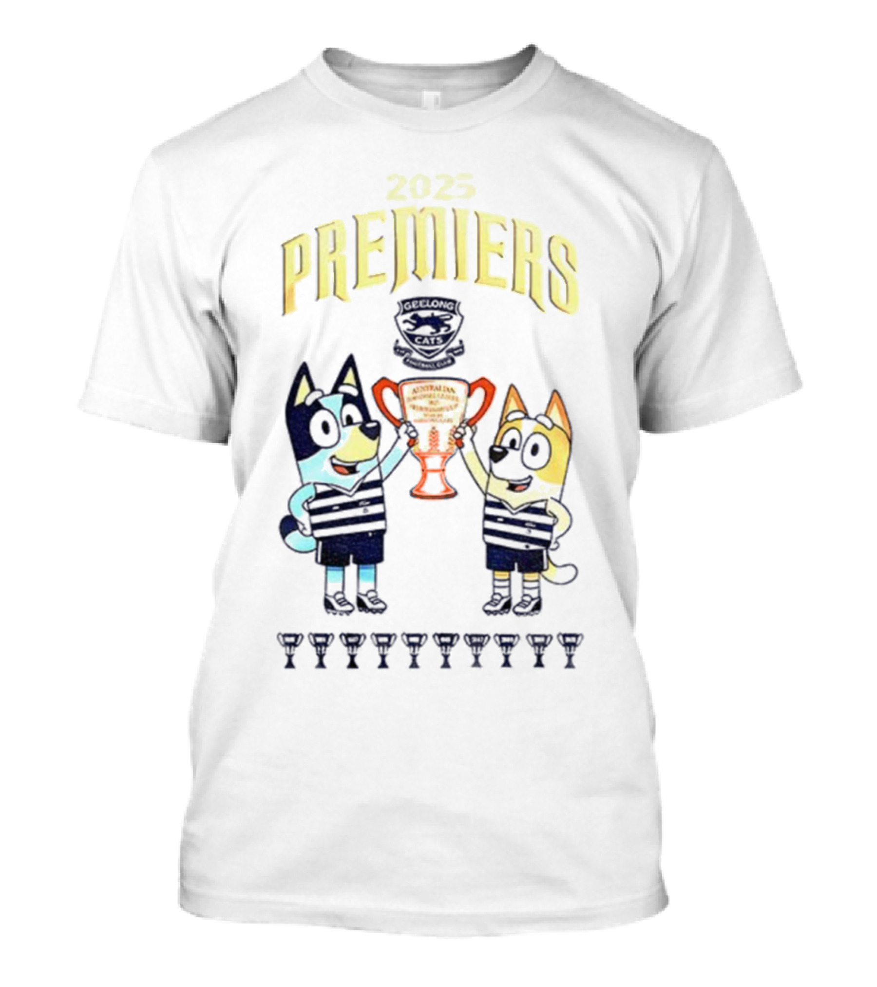 2025 Premiers Bluey And Bingo Geelong Cats Football AFL T-Shirt