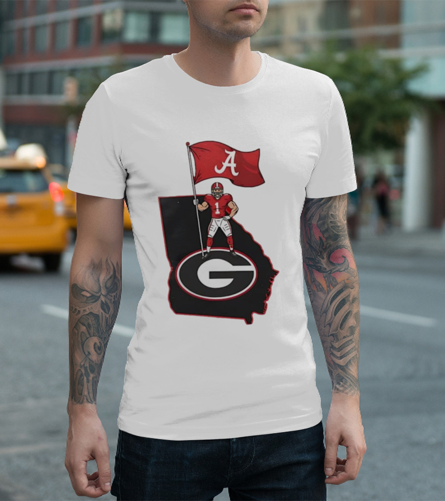 Alabama Crimson Tide Flag Over Georgia Bulldogs Map Football Rivalry T-Shirt
