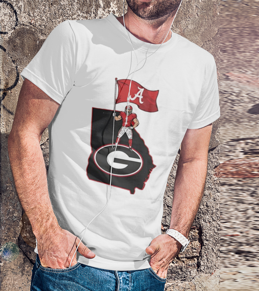 Alabama Crimson Tide Flag Over Georgia Bulldogs Map Football Rivalry T-Shirt